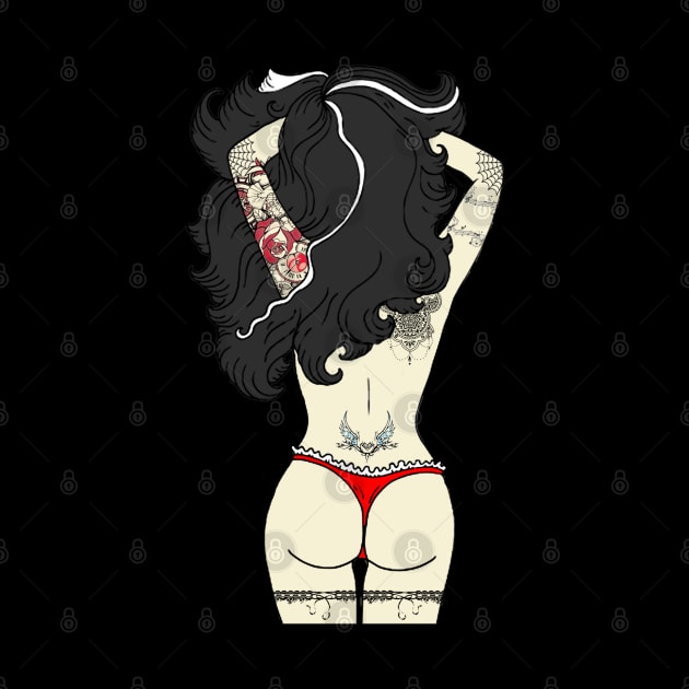 Sexy Alternative Tattooed Girl Sexy Lingerie Design Red by mightbelucifer