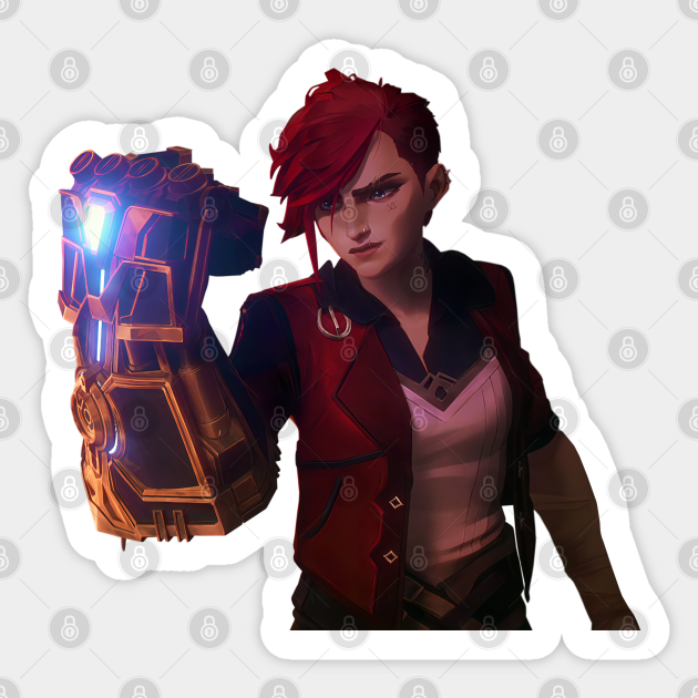 Vi with Her Metal Glove Fist - Arcane LOL - Vi Arcane - Sticker