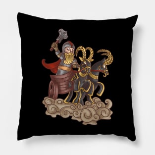 Thunderous Hero: Viking God Thor and His Goat-Drawn Chariot Pillow