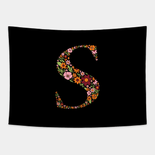 Retro Floral Letter S Tapestry