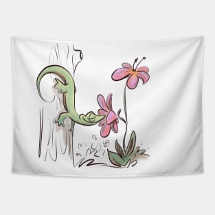 Gecko smelling flowers Tapestry