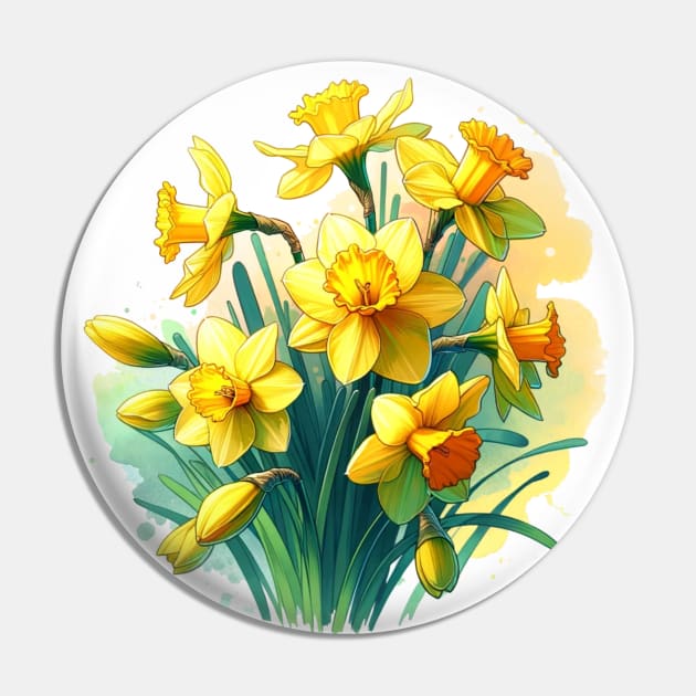 Daffodil Delight Spring Bloom Illustration Pin by GracePaigePlaza