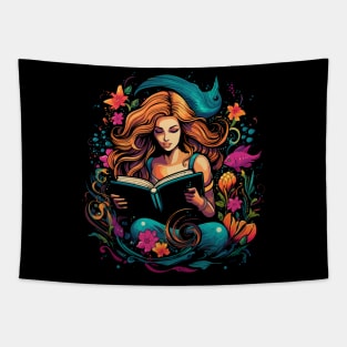 Mermaid Reads Book Tapestry