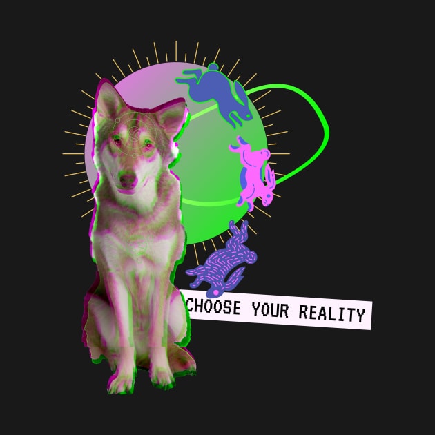 Wolf Dog Reality Vaporwave Party Techno Glitch by Maggini Art