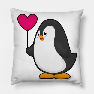 Penguin with Heart Balloon Pillow