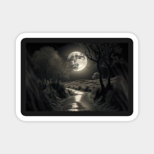 Full moon reflects over a wide tranquil serene river. Magnet