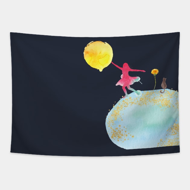 Ballerina dancing with the moon Tapestry by Mission Bear