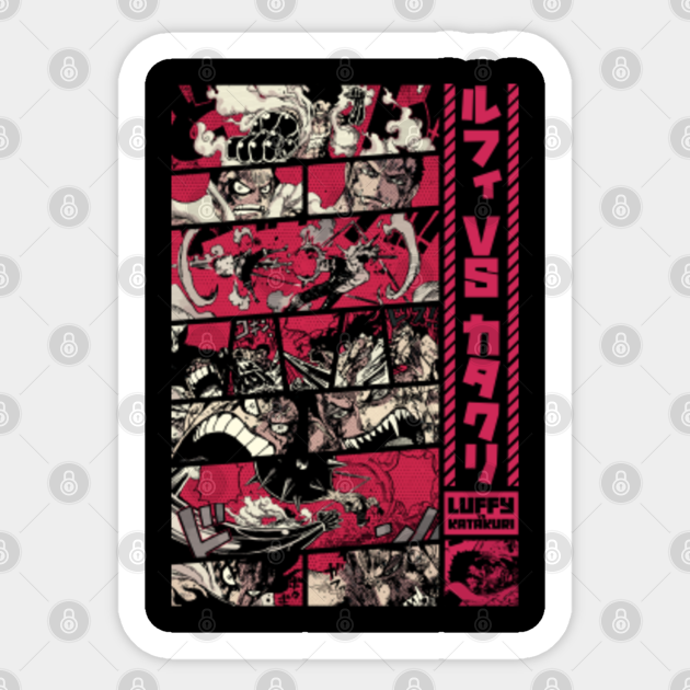 Luffy Sankeman Vs Katakuri One Piece Manga Panel S04 Magenta Luffy Gear Four Sticker Teepublic