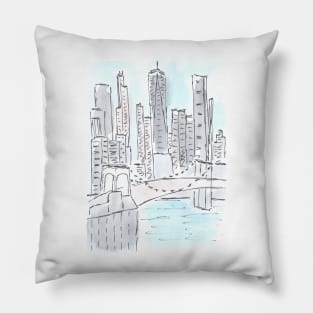 New York. Exterior. Architecture. Tourist place. Watercolor, art decoration, sketch. Illustration hand drawn modern Pillow