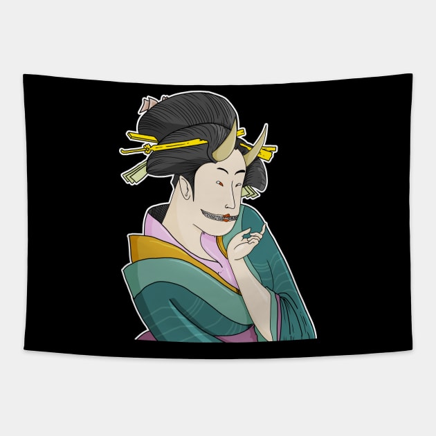 Oni Geisha Japanese Ukyio-e Demon Lady Tapestry by Redgy.Art