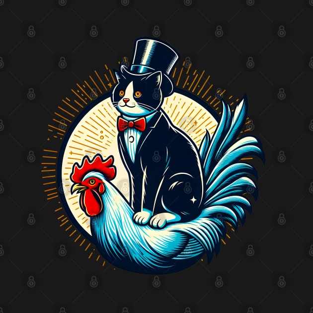 Tuxedo Cat on a Chicken Funny by T-shirt US