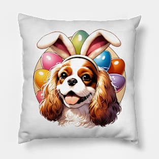 Cavalier King Charles Spaniel in Bunny Ears Celebrates Easter Pillow