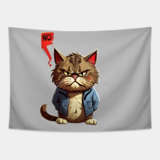 Funny angry Cat Says No: Funny illustration for cat lover. Tapestry