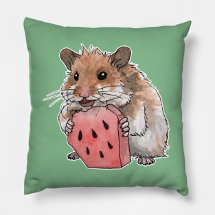 Golden hamster eating a slice of watermelon Pillow