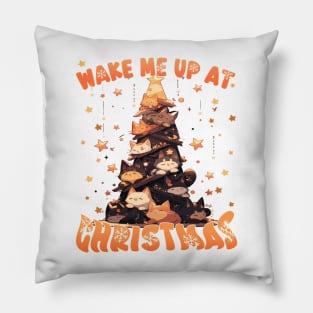 Wake Me Up at Christmas - Catmus Chrismas Tree Pillow