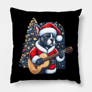 French Bulldog Playing Guitar Christmas Pillow