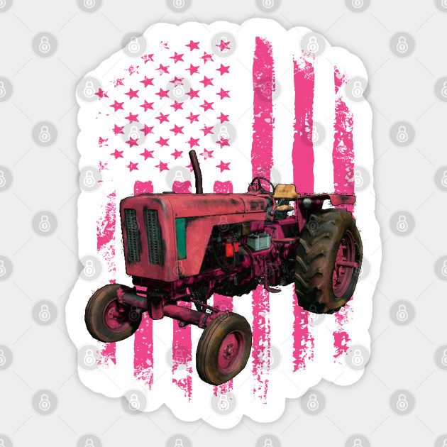 Farmer Girl Pink Tractor Art - Tractor - Sticker