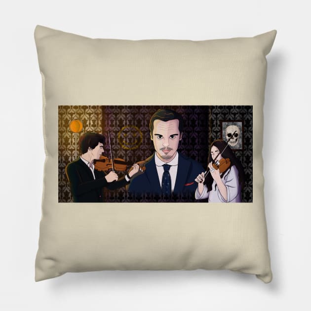 Sherlock, Jim and Eurus Pillow by salyshlove