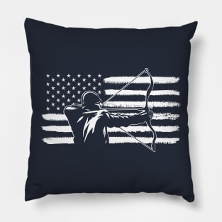 Retro Vintage Style American Flag Bow Hunting Gift For Hunter Pillow