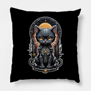 Black Skeleton Cat 1 Pillow