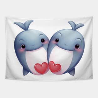 Valentine Whale Couple Tapestry