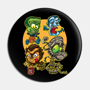 Spooky Gang with Frankenstein, Dracula, Wolfman and Mummy Pin