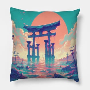 Dream of Destruction - Apocalypse and torii Gate Lofi Art Pillow