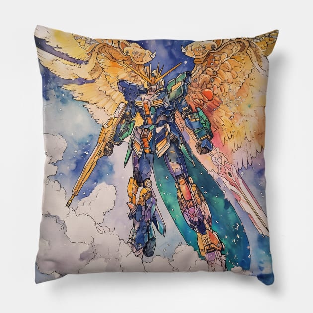 Winged Warriors: Gundam Wing, Mecha Epic, and Anime-Manga Legacy Unleashed Pillow by insaneLEDP