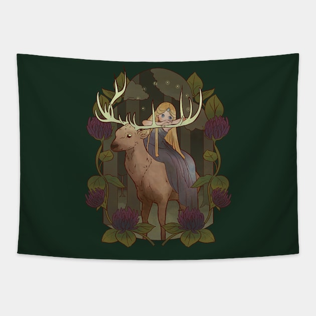 Fairy ridding a Deer Cute Fairy Tale Magical Forest Tapestry by Kali Space