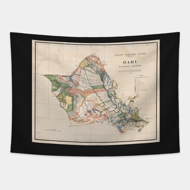 1900s Historical Oahu Map in Color Tapestry by WayneOxfordPh