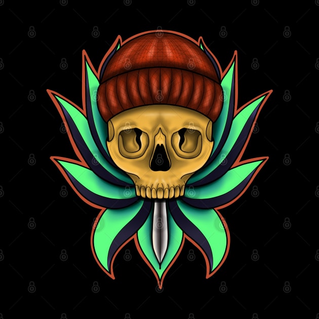 Skull with Hat in Lotus flower by Print Art Station