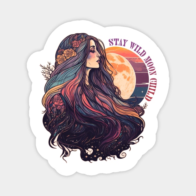 Retro Moon Goddess | Stay Wild Moon Child Magnet by TheJadeCat