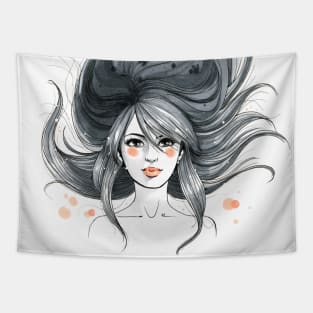 Beauty Blowing Hair Wind Woman Tapestry