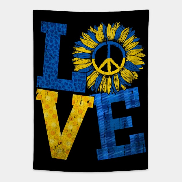 Sunflower Ukraine Love Peace Ukrainian Flag Tapestry by TeeA