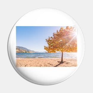 Autumn Maple Tree Beach Scene Pin