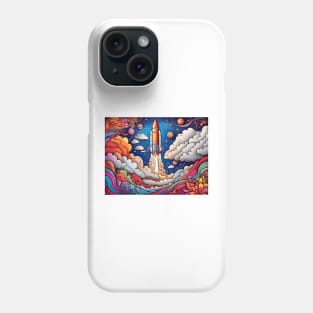 Skyward Sojourn: Coloring the Rocket's Journey (141) Phone Case