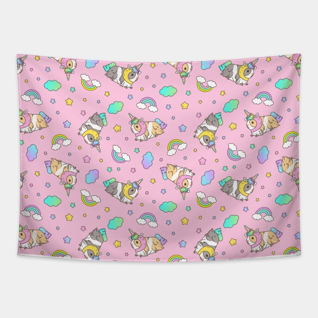 Kawaii Guinea pig in Unicorn Costume Pattern in Pink Tapestry by Noristudio