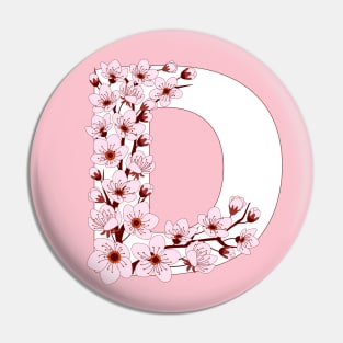 Colorful capital letter D patterned with sakura twig Pin