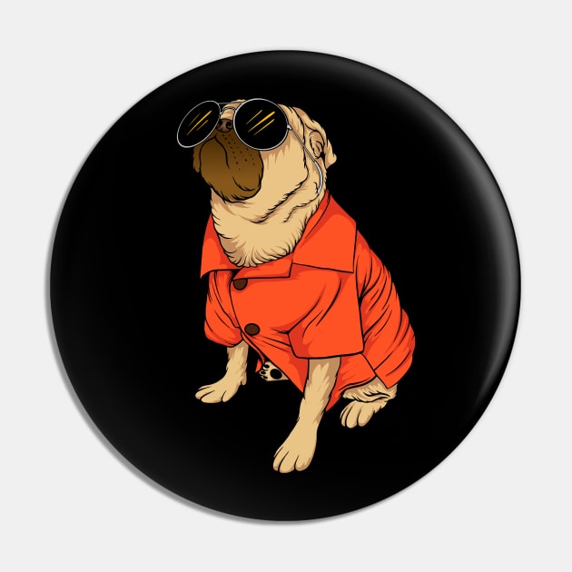 Pug Livin Life Funny Pug Wearing Sunglasses and Orange Beach Shirt - Pug  Lover Gift - Pin