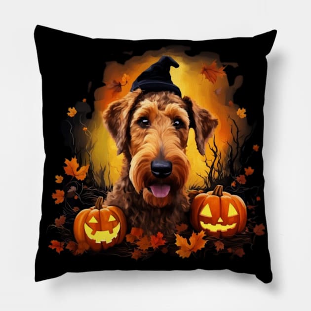 Airedale terrier Halloween Pillow by NatashaCuteShop