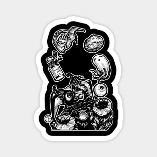 Black Cat Jester Juggling Halloween - White Outline Version Magnet