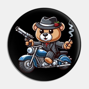 Mob teddy bear on motor bike Pin