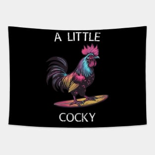 Surfing Rooster - A Little Cocky (with White Lettering) Tapestry