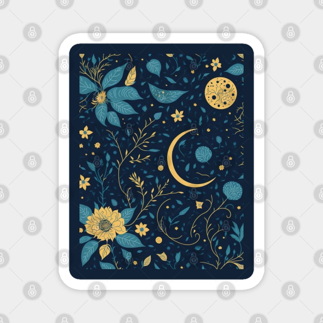 Celestial Moon and Flowers Magnet by Hati Design