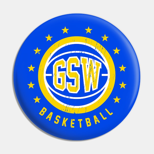 GSW Vintage Distressed Basketball Pin by funandgames