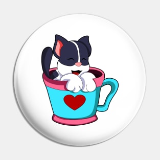 Cat with Heart Cup Pin