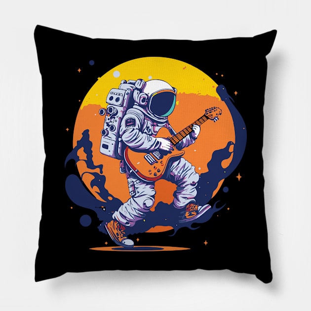 Space Traveller on Distant Planet with Guitar Pillow by Graphic Duster