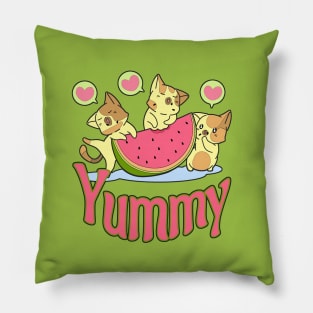 Yummy Watermelon eating Kittens Pillow