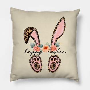 Leopard bunny floral Happy Easter Pillow