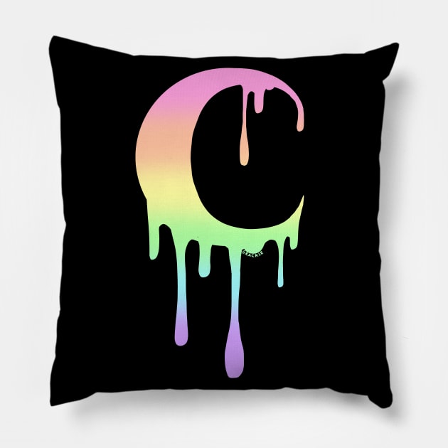 Rainbow Dripping Moon Pillow by Jan Grackle